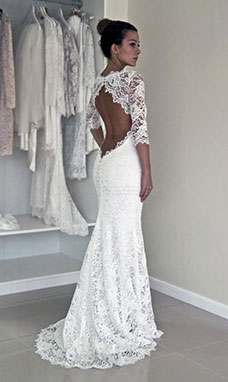 Trumpet/Mermaid Scoop Half Sleeve Lace Wedding Dress