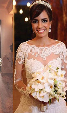 A-line Square Long Sleeve Lace Wedding Dress