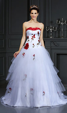 Ball Gown Strapless Sleeveless Satin Wedding Dress