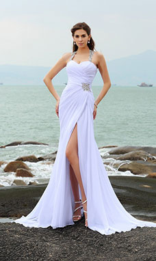 Sheath/Column Sweetheart Sleeveless Chiffon Wedding Dress