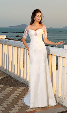 Sheath/Column Sweetheart Short Sleeve Satin Wedding Dress
