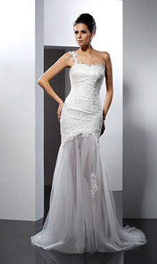 Trumpet/Mermaid One Shoulder Sleeveless Lace Wedding Dress