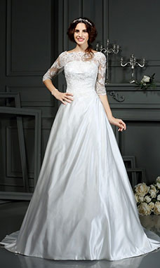 A-line Bateau Sleeveless Satin Wedding Dress