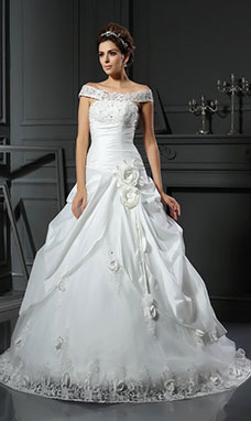 Ball Gown Off-the-shoulder Sleeveless Satin Wedding Dress