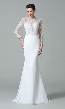 Trumpet/Mermaid Jewel Long Sleeve Chiffon Wedding Dress