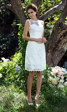 A-line Scalloped-Edge Sleeveless Lace Wedding Dress