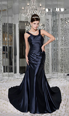 A-line Strapless Floor-length Tulle Evening Dress
