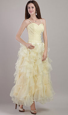 A-line Strapless Floor-length Tulle Evening Dress