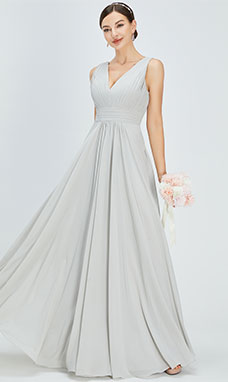 A-line V-neck Floor-length Chiffon Bridesmaid Dress