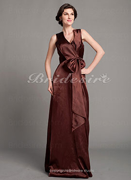 A-line Satin Floor-length V-neck Mother of the Bride Dress