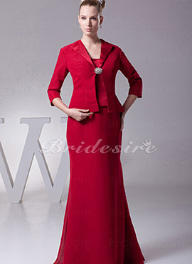 Sheath/Column Spaghetti Straps Floor-length 3/4 Length Sleeve Chiffon Stretch Satin Dress