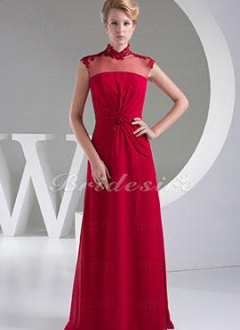 Sheath/Column High Neck Floor-length Sleeveless Chiffon Tulle Mother of the Bride Dress