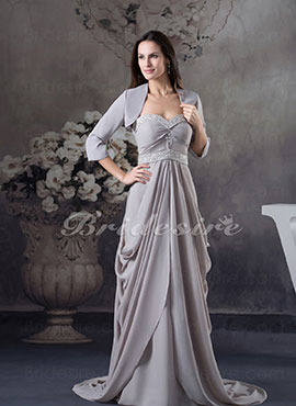 Sheath/Column Sweetheart Floor-length Sweep/Brush Train 3/4 Length Sleeve Chiffon Mother of the Bride Dress