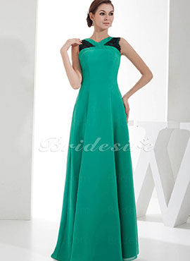 A-line V-neck Floor-length Sleeveless Satin Mother of the Bride Dress