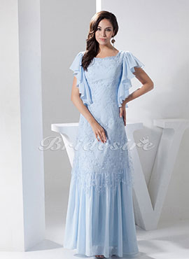 A-line Scoop Floor-length Short Sleeve Chiffon Mother of the Bride Dress