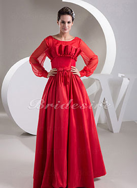 A-line Scoop Floor-length Long Sleeve Chiffon Taffeta Mother of the Bride Dress