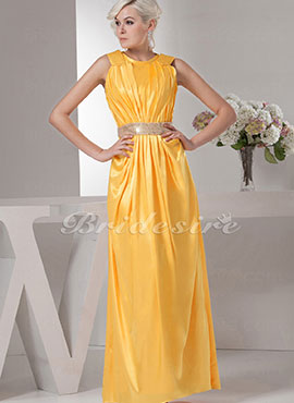 A-line Jewel Floor-length Sleeveless Stretch Satin Mother of the Bride Dress