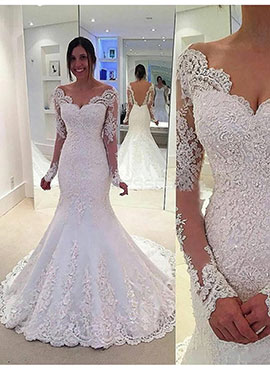 mermaid with sleeves wedding dress