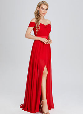 A-line Off-the-shoulder Sleeveless Chiffon Bridesmaid Dress with Split Front