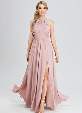 A-line Scoop Floor-length Chiffon Bridesmaid Dress with Ruffles