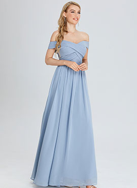 A-line Off-the-shoulder Floor-length Chiffon Bridesmaid Dress with Ruffles