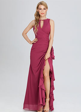 A-line Scoop Floor-length Chiffon Bridesmaid Dress with Split Front