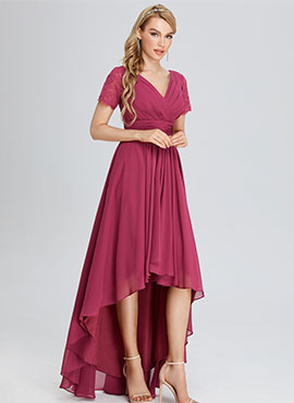 A-line V-neck Asymmetrical Chiffon Bridesmaid Dress with Ruffles