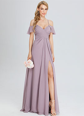 A-line V-neck Floor-length Chiffon Bridesmaid Dress with Split Front