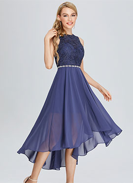 A-line Scoop Asymmetrical Chiffon Bridesmaid Dress with Lace