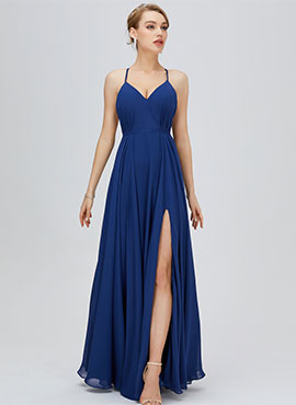 A-line V-neck Floor-length Chiffon Bridesmaid Dress with Split Front