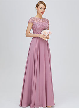 A-line Scoop Floor-length Chiffon Bridesmaid Dress with Lace