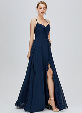 A-line V-neck Floor-length Chiffon Bridesmaid Dress with Split Front