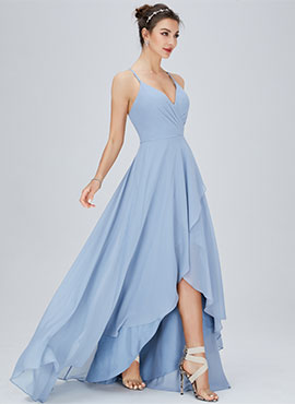 A-line V-neck Asymmetrical Chiffon Bridesmaid Dress