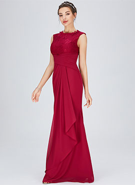 Sheath/Column Scoop Floor-length Chiffon Bridesmaid Dress with Lace