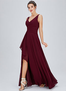 A-line V-neck Floor-length Chiffon Bridesmaid Dress with Split Front