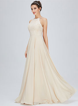 A-line Scoop Floor-length Chiffon Bridesmaid Dress with Lace