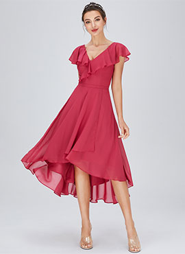 A-line V-neck Asymmetrical Chiffon Bridesmaid Dress