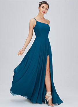 A-line One Shoulder Floor-length Chiffon Bridesmaid Dress with Split Front