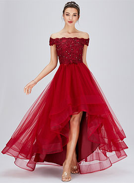 A-line Off-the-shoulder Asymmetrical Tulle Bridesmaid Dress with Lace