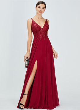 A-line V-neck Floor-length Chiffon Bridesmaid Dress with Split Front