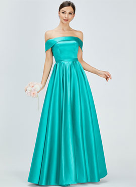 Ball Gown Off-the-shoulder Floor-length Satin Bridesmaid Dress with Split Front