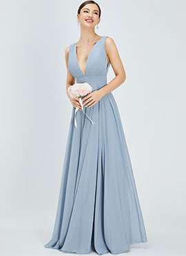 A-line V-neck Floor-length Chiffon Bridesmaid Dress with Split Front