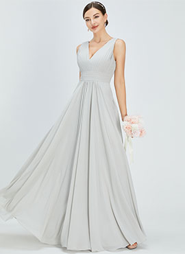 A-line V-neck Floor-length Chiffon Bridesmaid Dress