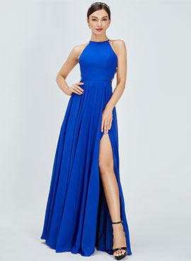 A-line Scoop Floor-length Chiffon Bridesmaid Dress with Split Front