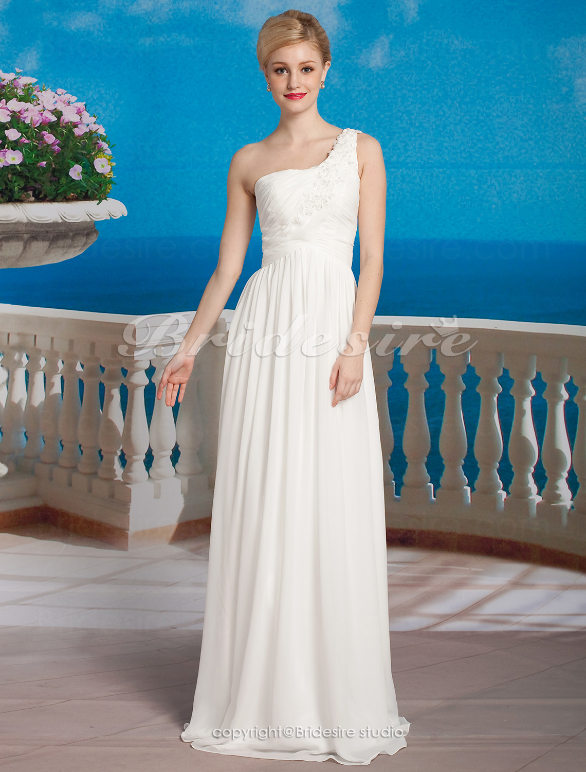 Sheath/ Column One Chiffon Floor-length Shoulder Wedding Dress