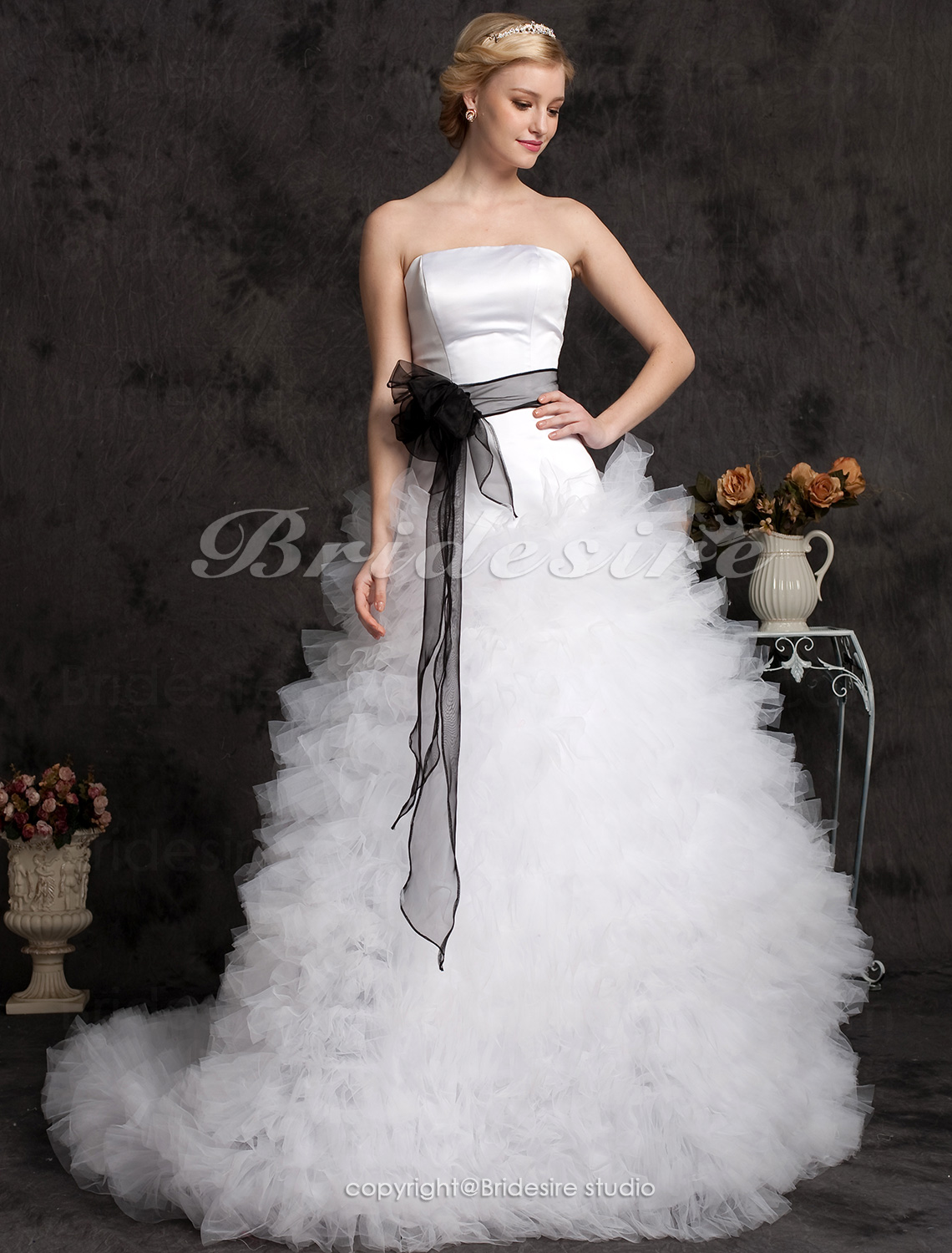 Ball Gown Tulle Court Train Strapless Wedding Dress