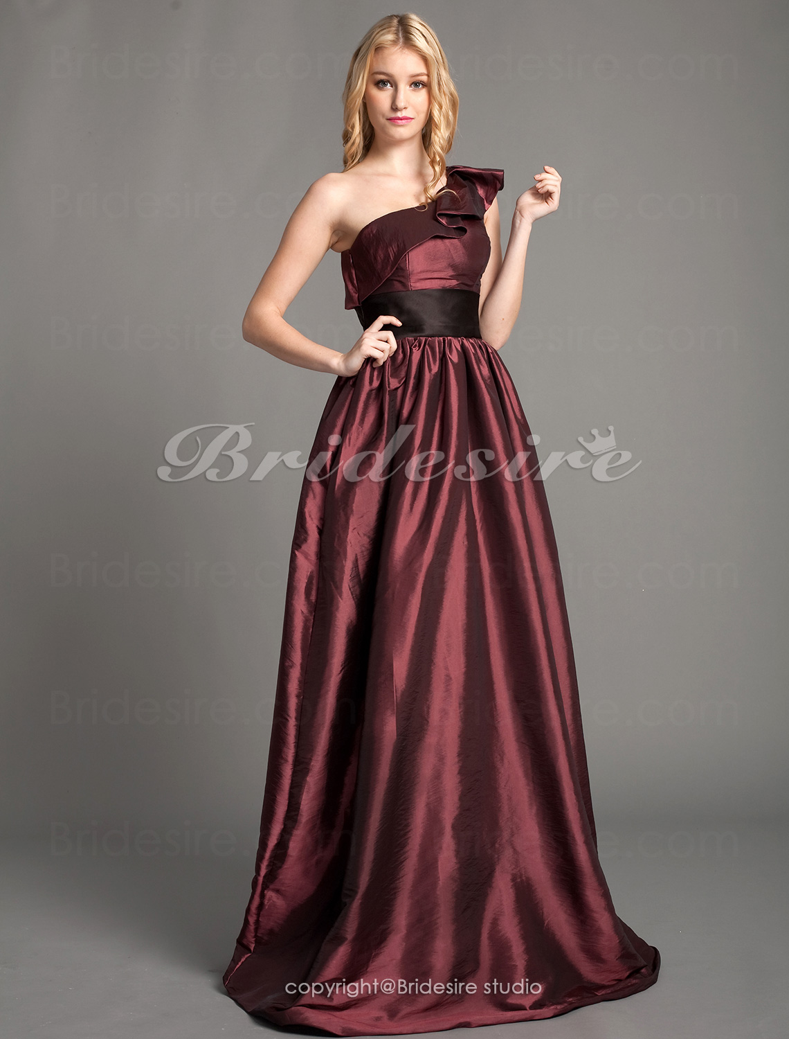 A-line Taffeta Satin Floor-length One Shoulder Bridesmaid Dress