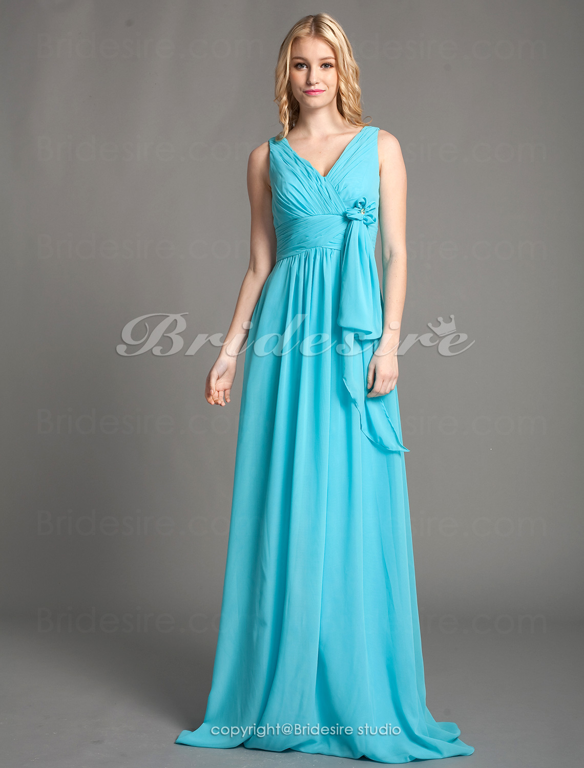 A-line Chiffon Floor-length V-neck Bridesmaid Dress