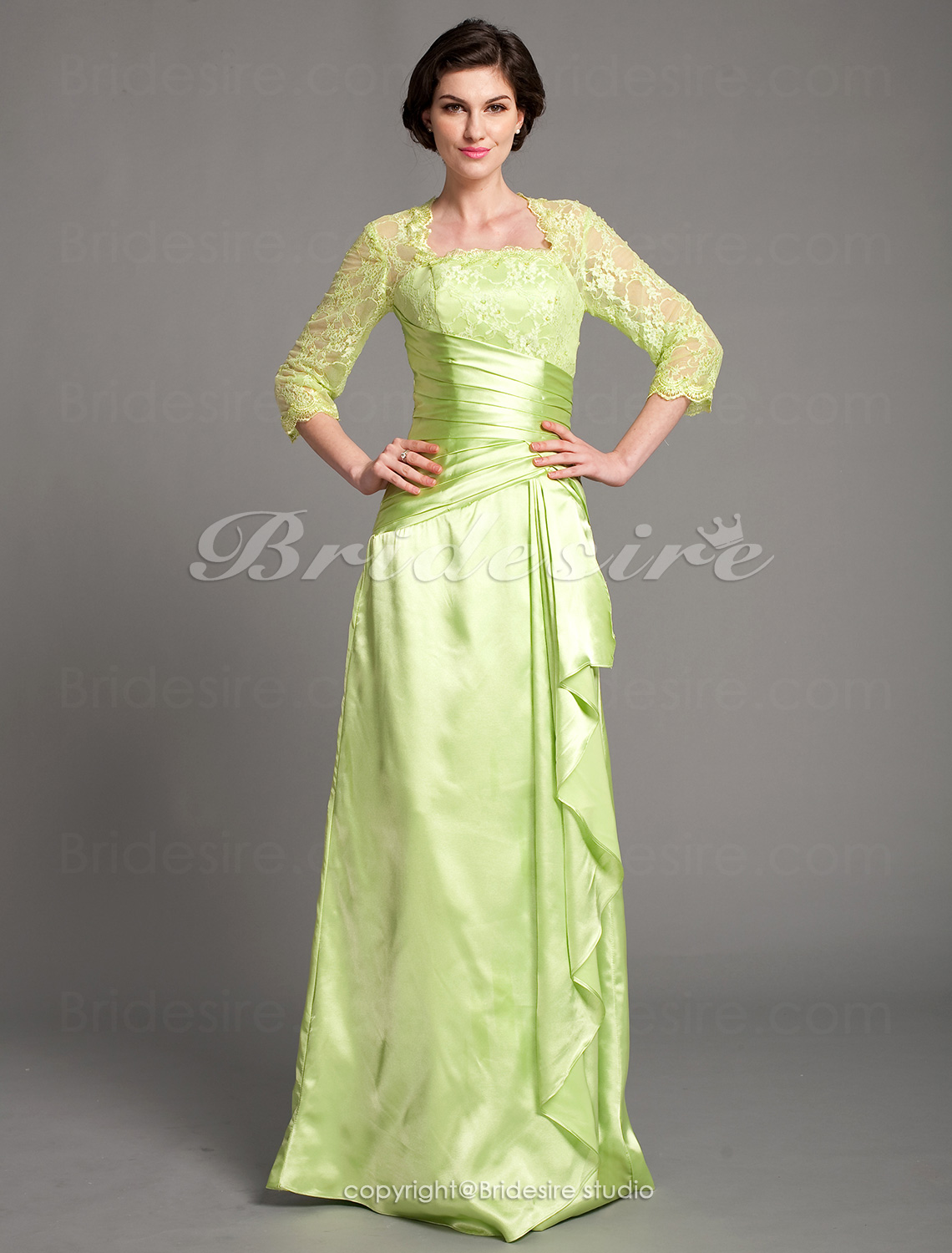 A-line Stretch Satin Floor-length Square Mother of the Bride Dress