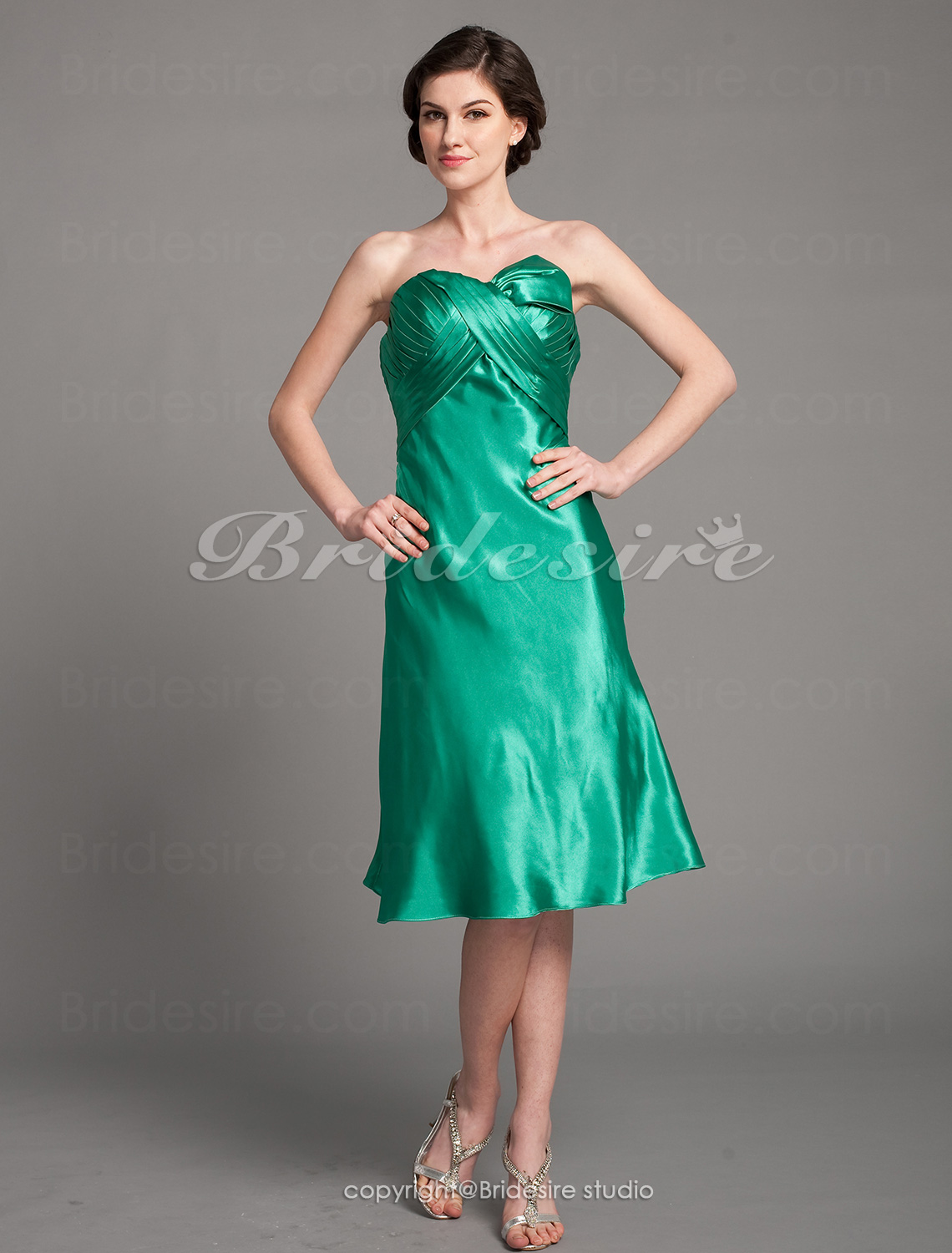 A-line Charmeuse Knee-length Strapless Mother Of The Bride Dress
